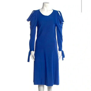 Alberta Ferretti blue knit open shoulders midi dress